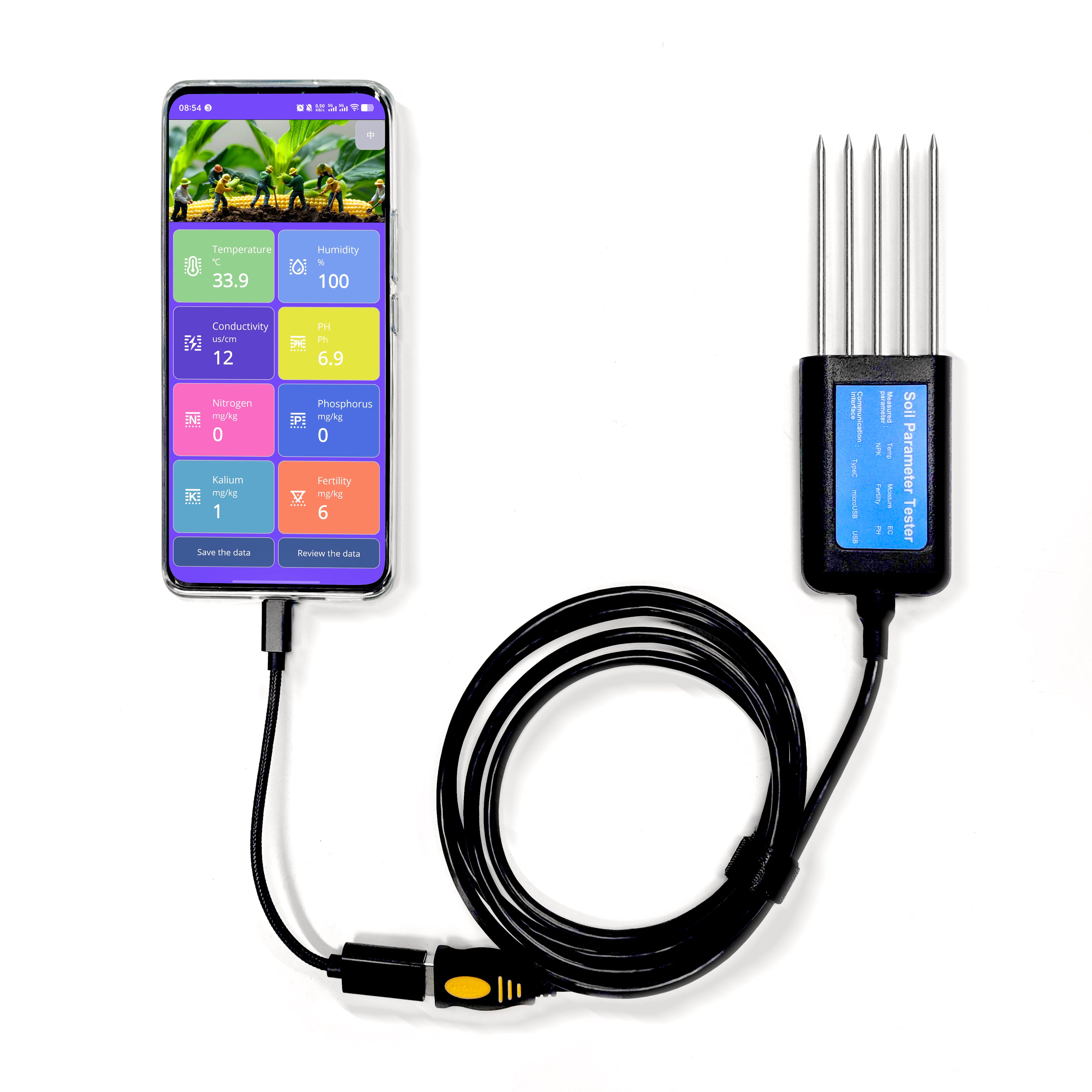 USB Soil Integrated Transmitter Temperature Humidity EC NPK PH SoilSen ...