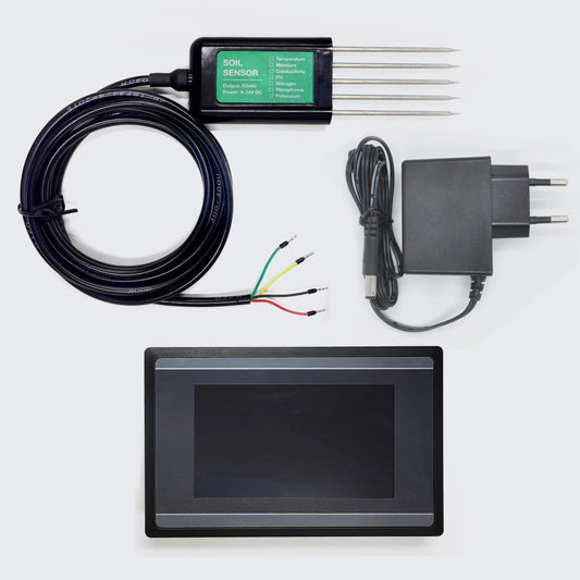 Soil Moisture Temperature Humidity EC PH Salinity NPK 8 in 1 Sensor with HMI Touch Screen Kit