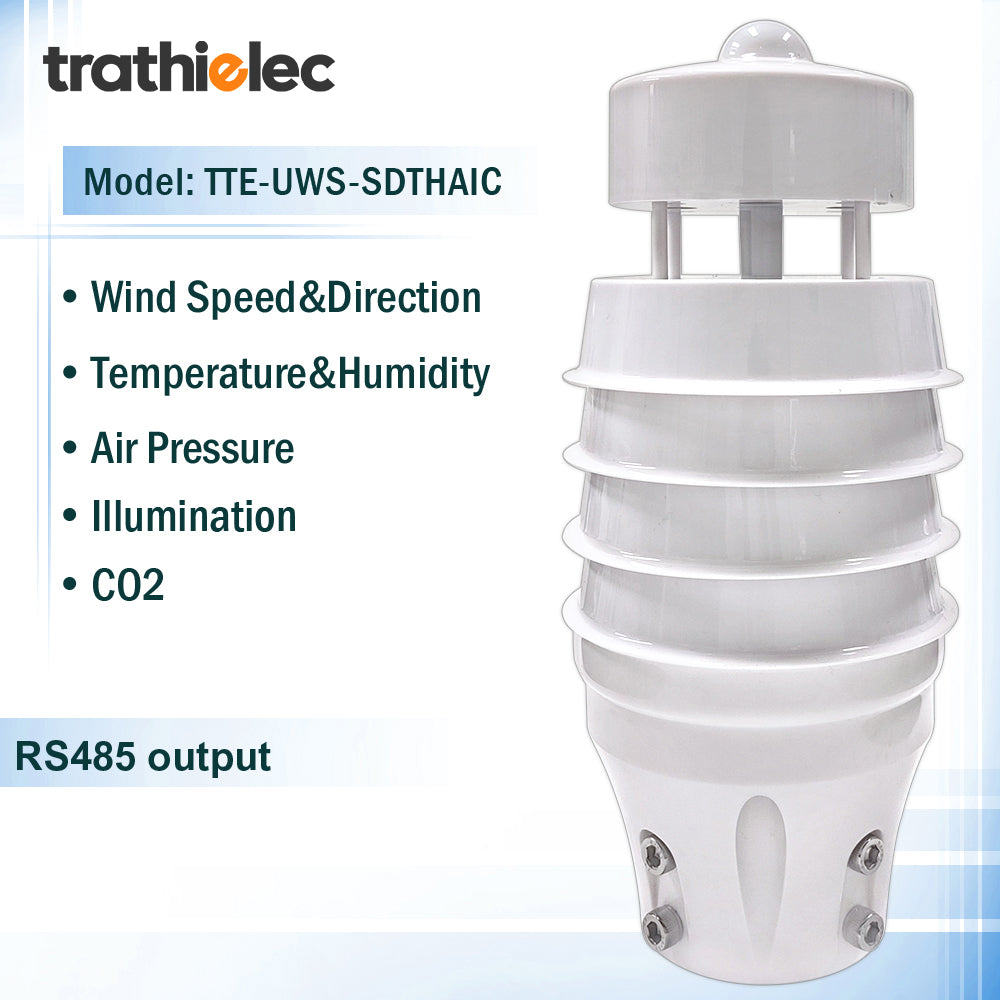 Air Temperature Humidity Noise PM2.5 Pressure Light CO2 Solar Radiation Rainfall Ultrasonic Weather Station with RS485 output