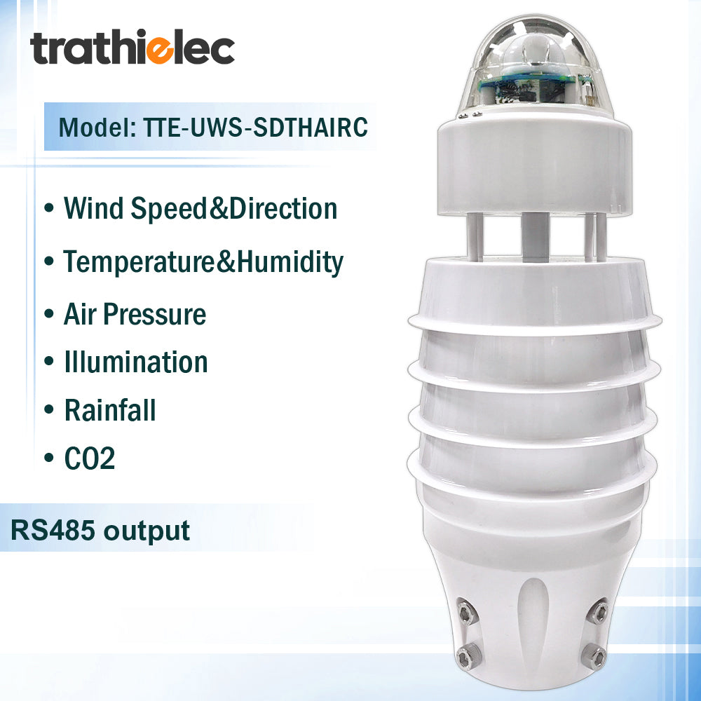 Air Temperature Humidity Noise PM2.5 Pressure Light CO2 Solar Radiation Rainfall Ultrasonic Weather Station with RS485 output