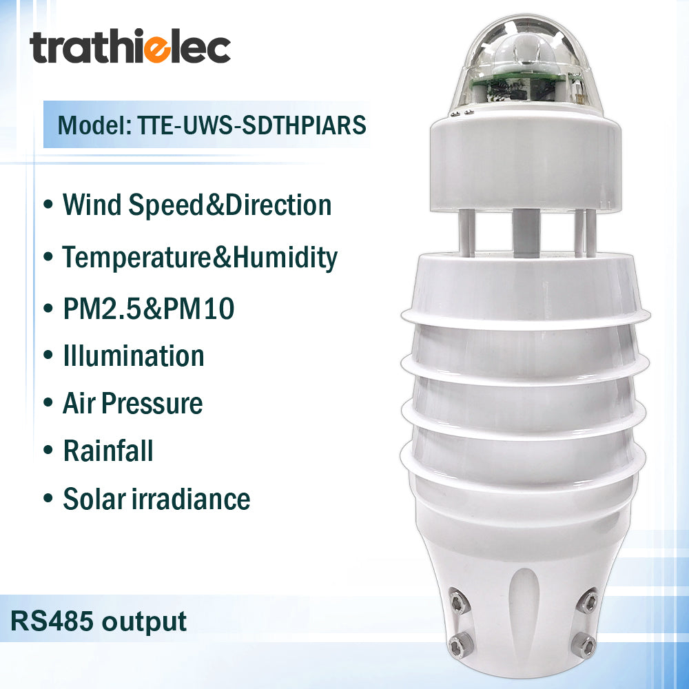 Air Temperature Humidity Noise PM2.5 Pressure Light CO2 Solar Radiation Rainfall Ultrasonic Weather Station with RS485 output