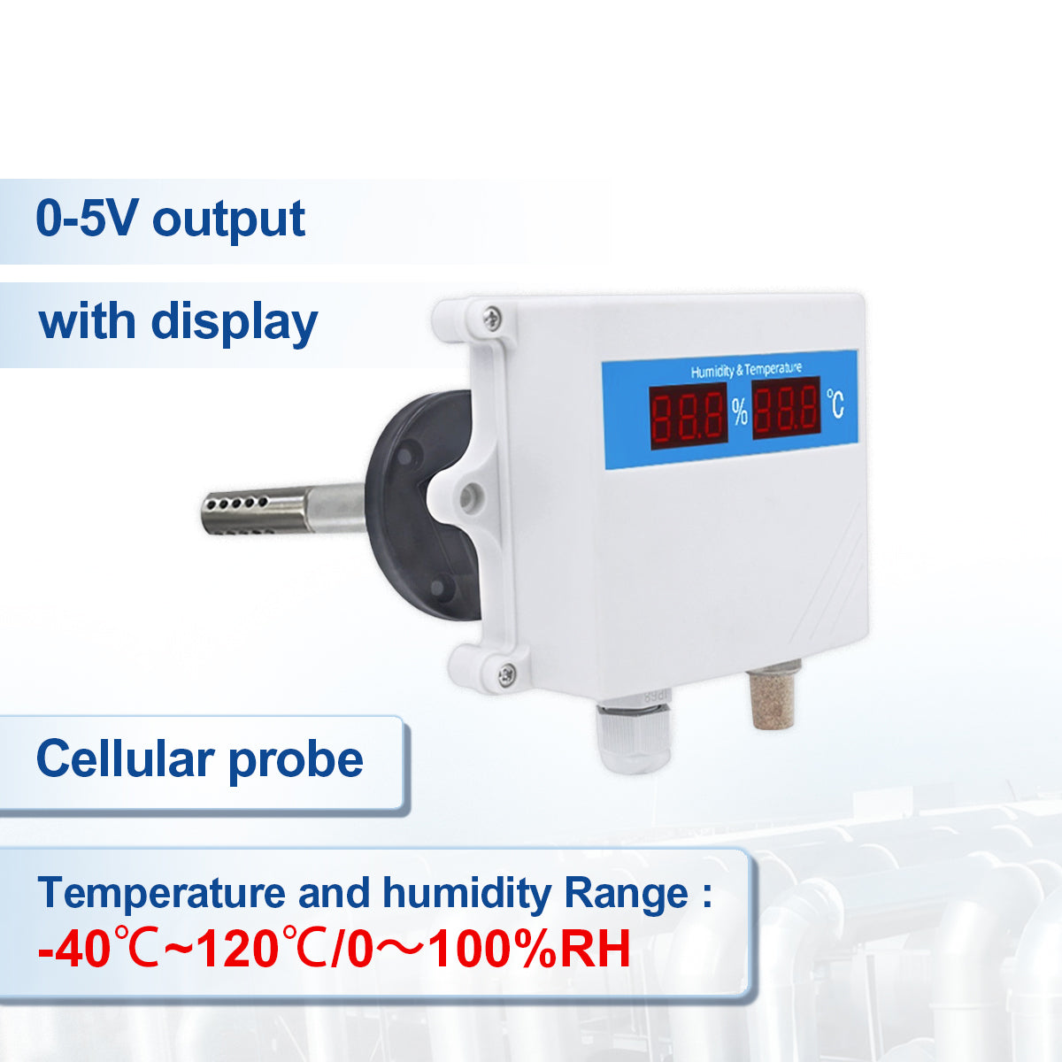 Pipeline Air Duct Type Temperature and Humidity Transmitter with RS485 4-20mA 0-5V 0-10V Output