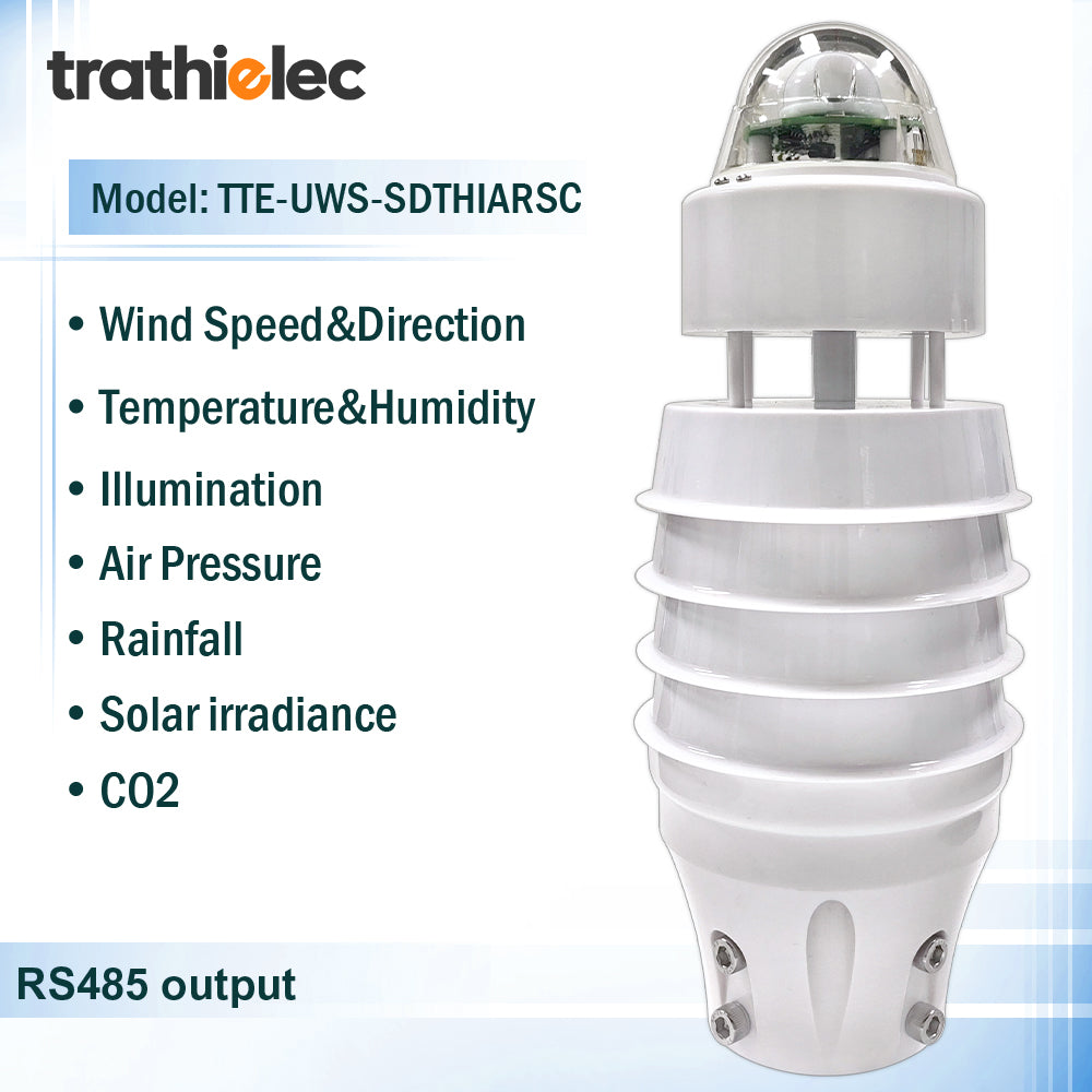 Air Temperature Humidity Noise PM2.5 Pressure Light CO2 Solar Radiation Rainfall Ultrasonic Weather Station with RS485 output