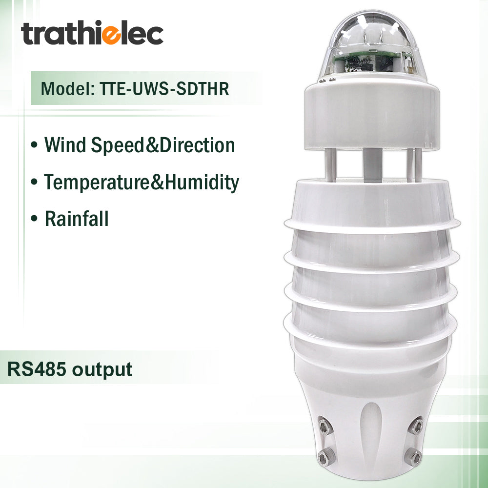 Air Temperature Humidity Noise PM2.5 Pressure Light CO2 Solar Radiation Rainfall Ultrasonic Weather Station with RS485 output