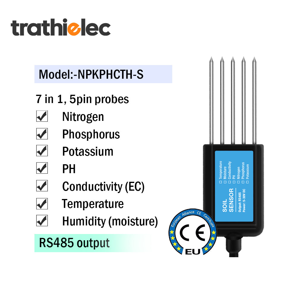 RS485 4-20mA Soil Temperature Humidity Moisture Conductivity EC PH Sensor
