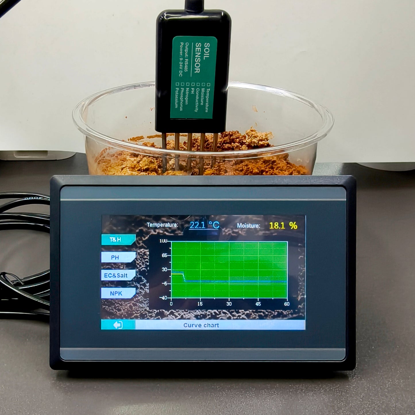 Soil Moisture Temperature Humidity EC PH Salinity NPK 8 in 1 Sensor with HMI Touch Screen Kit
