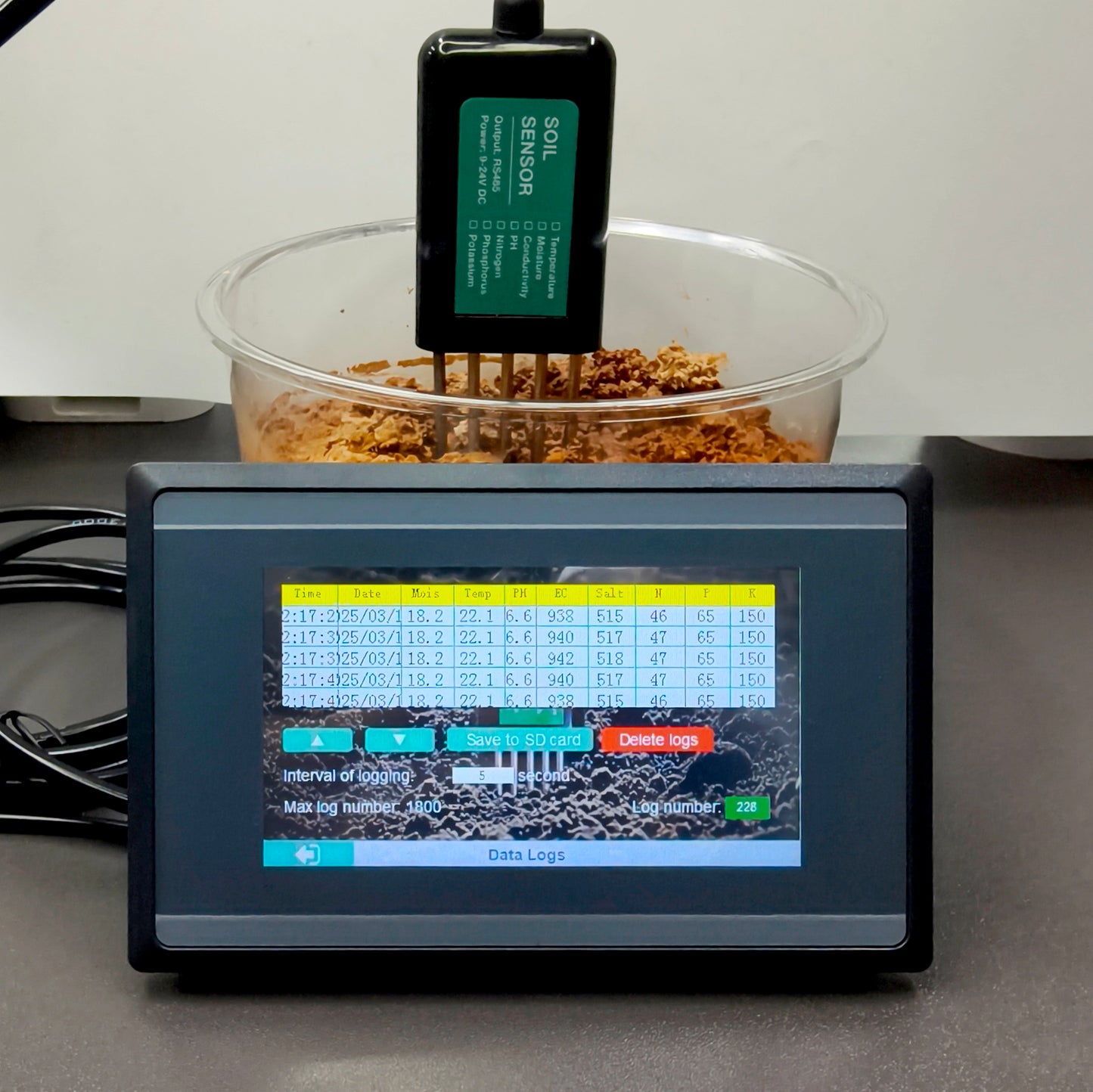 Soil Moisture Temperature Humidity EC PH Salinity NPK 8 in 1 Sensor with HMI Touch Screen Kit