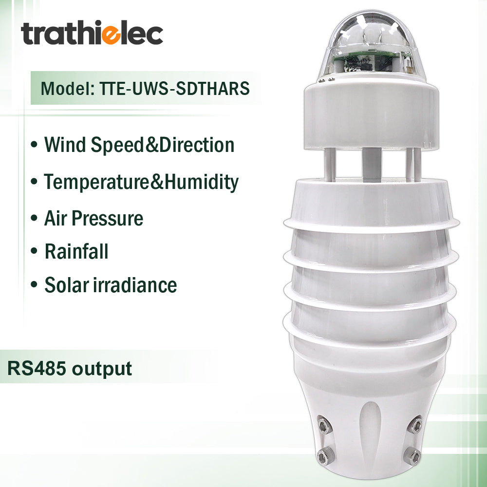 Air Temperature Humidity Noise PM2.5 Pressure Light CO2 Solar Radiation Rainfall Ultrasonic Weather Station with RS485 output