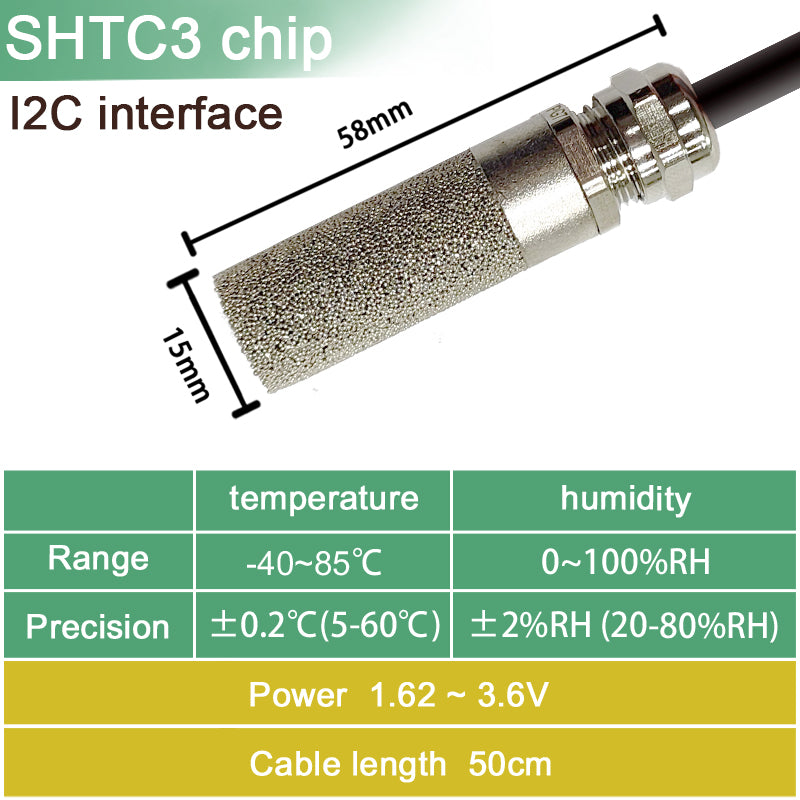 SHT20 SHT30 SHTC3 SHT35 I2C Temperature Humidity Sensor Probe
