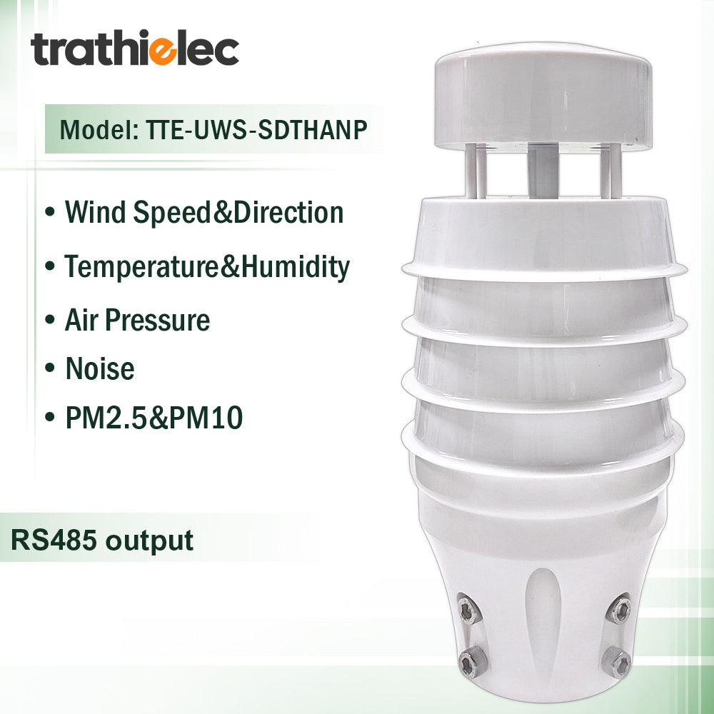 Air Temperature Humidity Noise PM2.5 Pressure Light CO2 Solar Radiation Rainfall Ultrasonic Weather Station with RS485 output