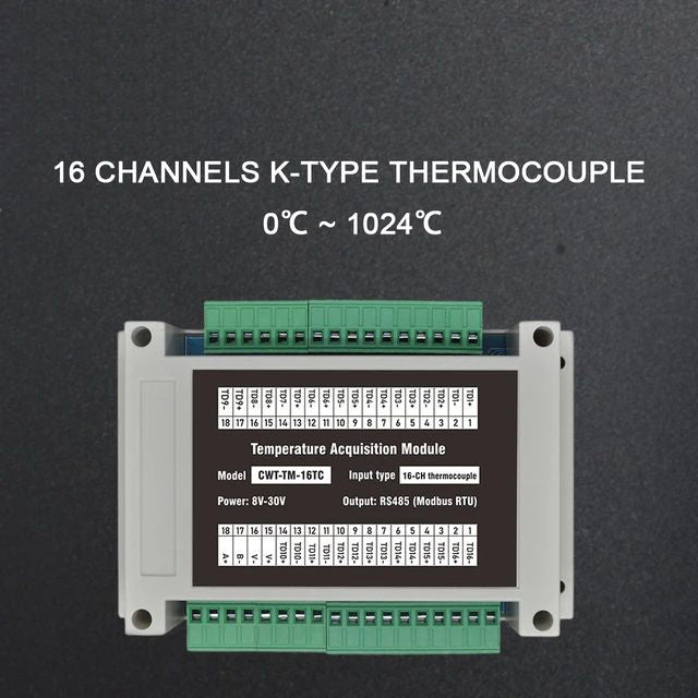 16 channels K-type thermocouple Rs485 Modbus Output Temperature Acquisition Module