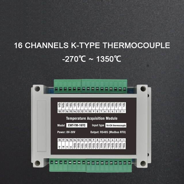 16 channels K-type thermocouple Rs485 Modbus Output Temperature Acquisition Module