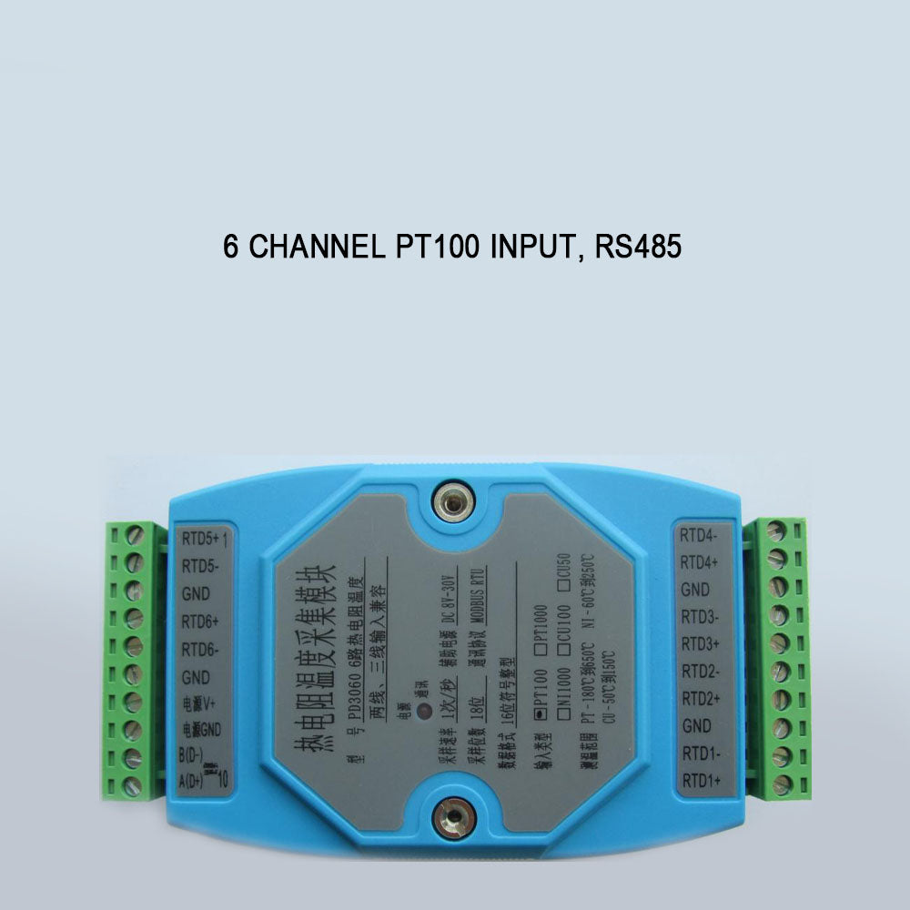 6 channels PT100/PT1000 Rs485 Modbus Output Temperature Acquisition Module with Oled Screen