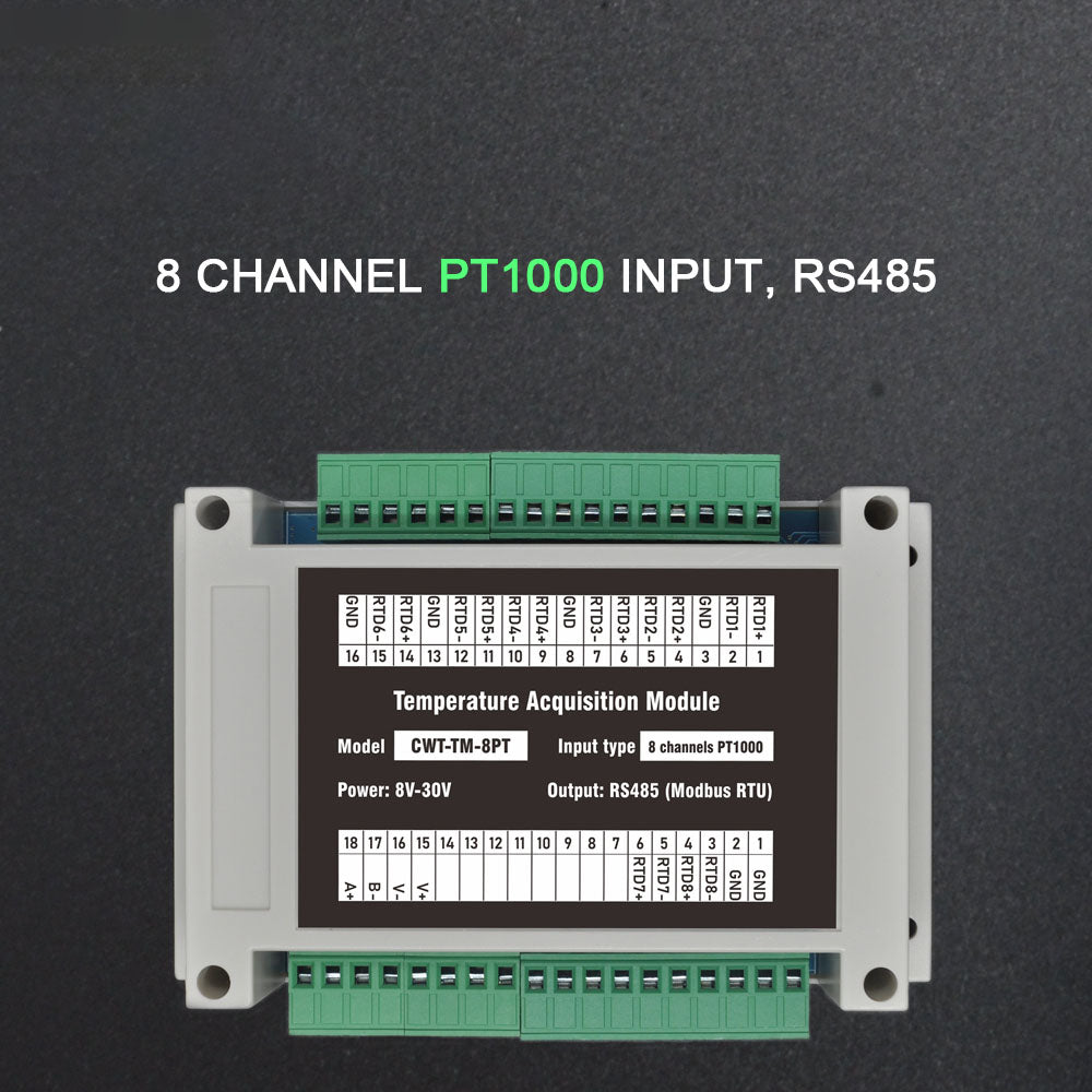 8 channels PT100/PT1000  Rs485 Modbus Output Temperature Acquisition Module