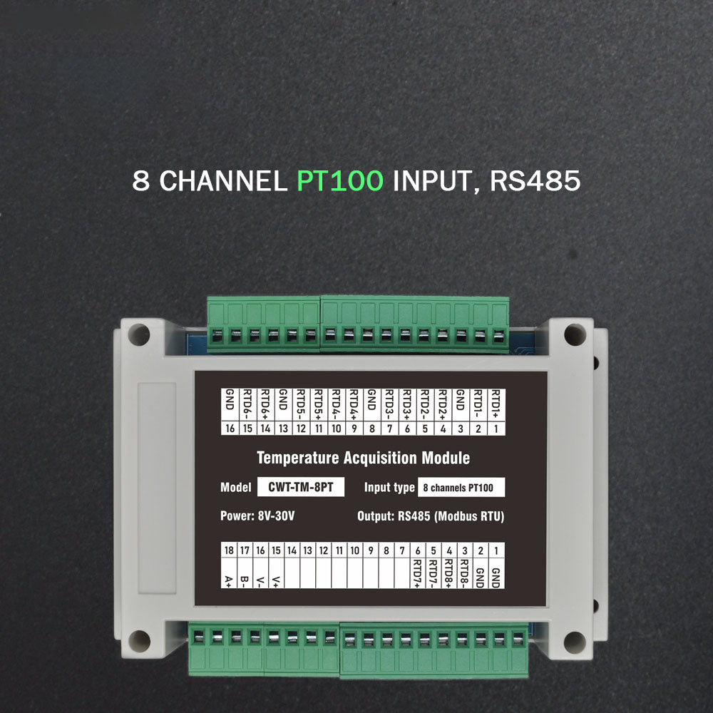 8 channels PT100/PT1000  Rs485 Modbus Output Temperature Acquisition Module