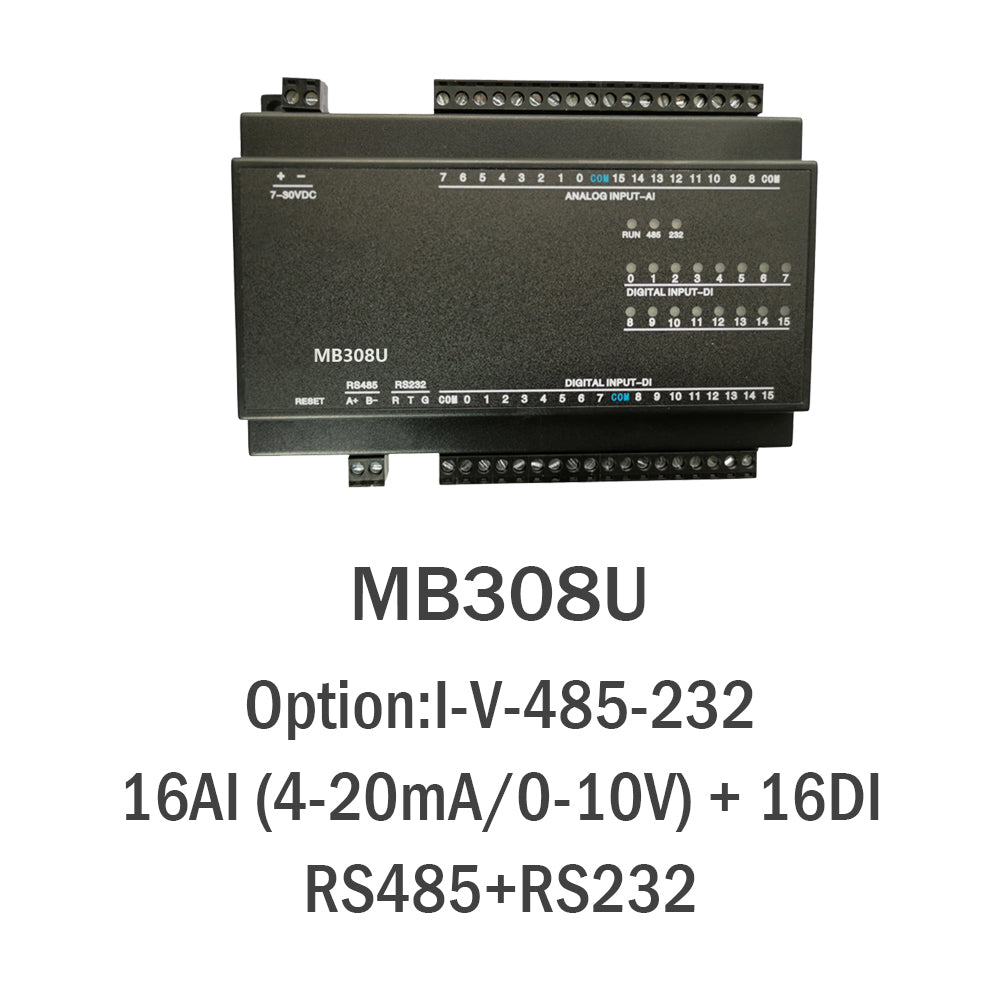 MB308U 16AI+16DI RS485 RS232 Ethernet Modbus Rtu Tcp Io Acquisition Module