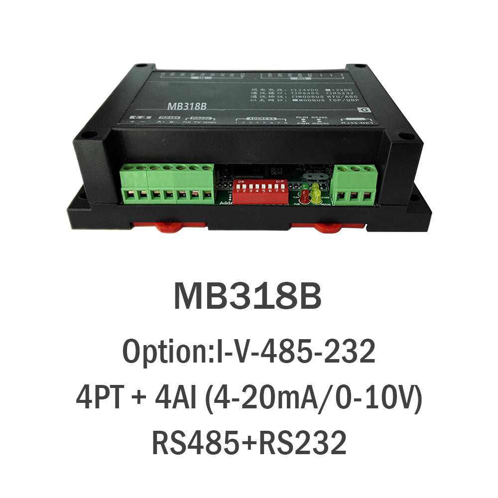 MB318B 4PT+4AI 4-Channel PT100 Temperature RS485 Modbus Acquisition Module