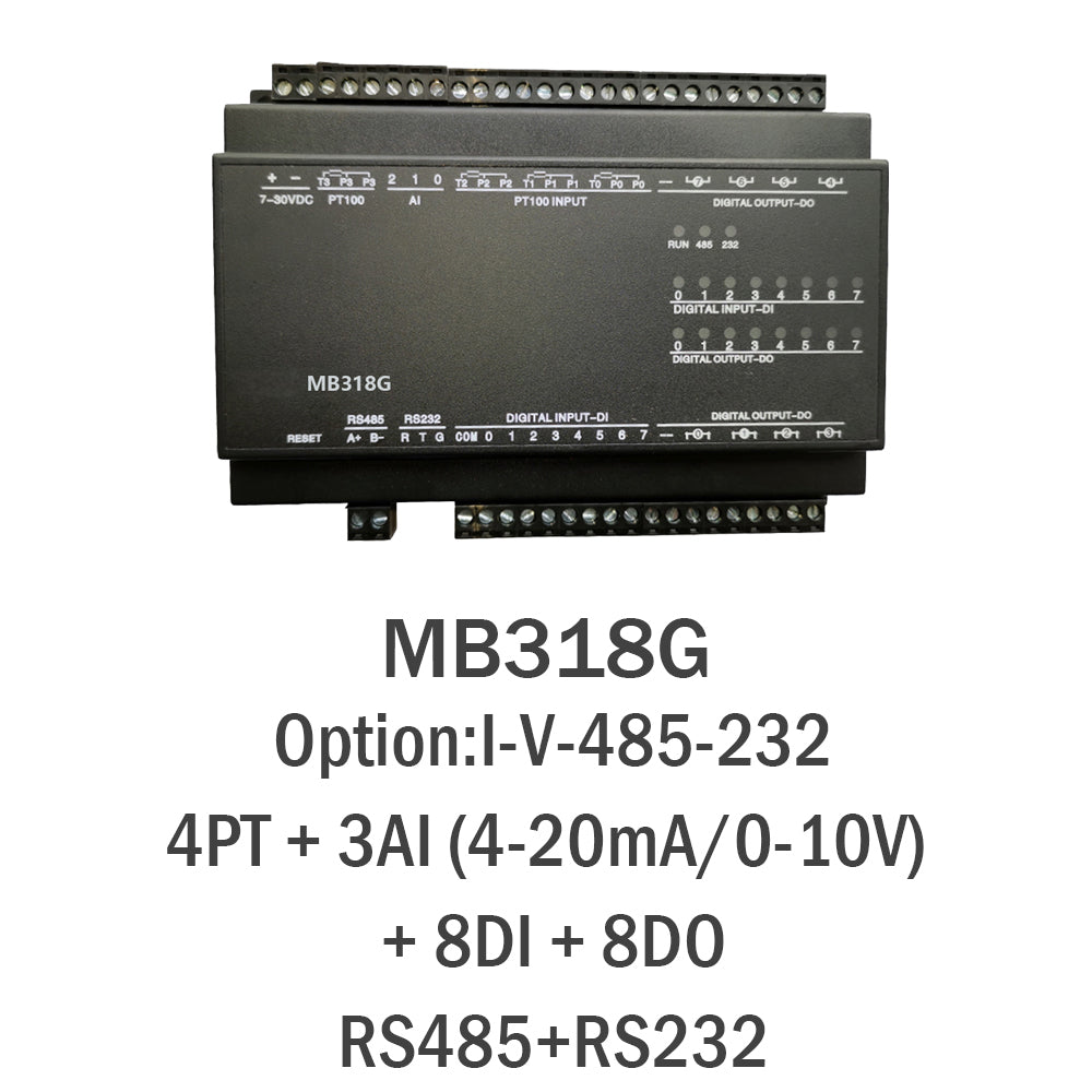 MB318G 4PT+3AI+8DI+8DO PT100 RS485 RS232 Ethernet Modbus Rtu Tcp Io Acquisition Module