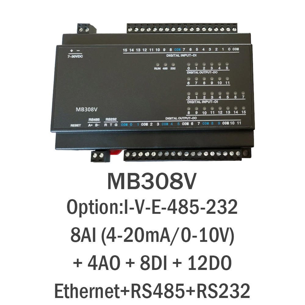MB308V 8AI+4AO+8DI+12DO RS485 RS232 Ethernet Modbus Rtu Tcp Io Acquisition Module