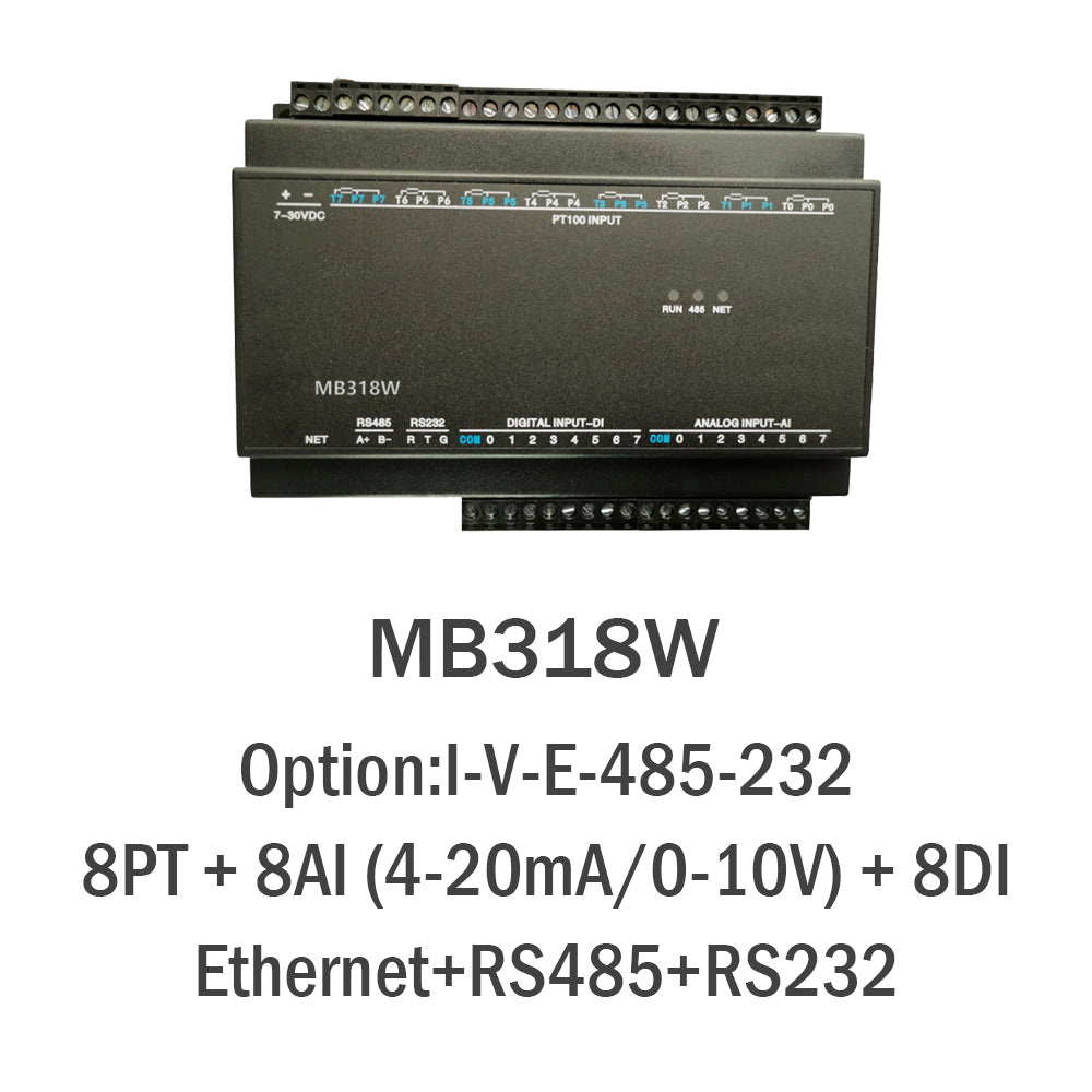 MB318W 8PT+8AI+8DI RS485 RS232 Ethernet Modbus Rtu Tcp Io Acquisition Module