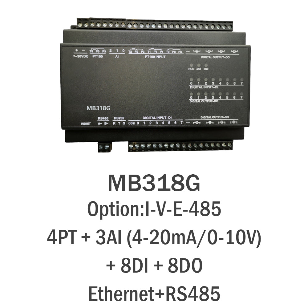 MB318G 4PT+3AI+8DI+8DO PT100 RS485 RS232 Ethernet Modbus Rtu Tcp Io Acquisition Module