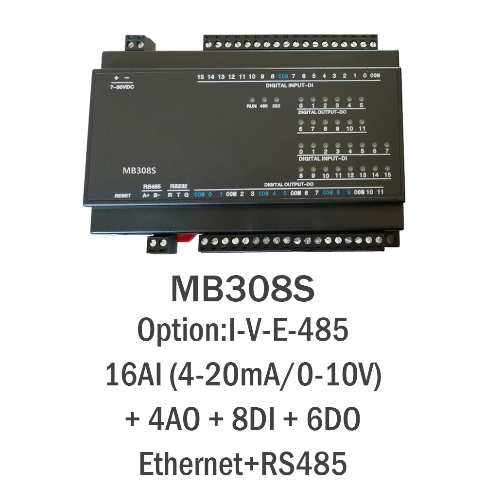 MB308S 16AI+4AO+8DI+6DO RS485 RS232 Rj45 Modbus Rtu Tcp Io Acquisition Module