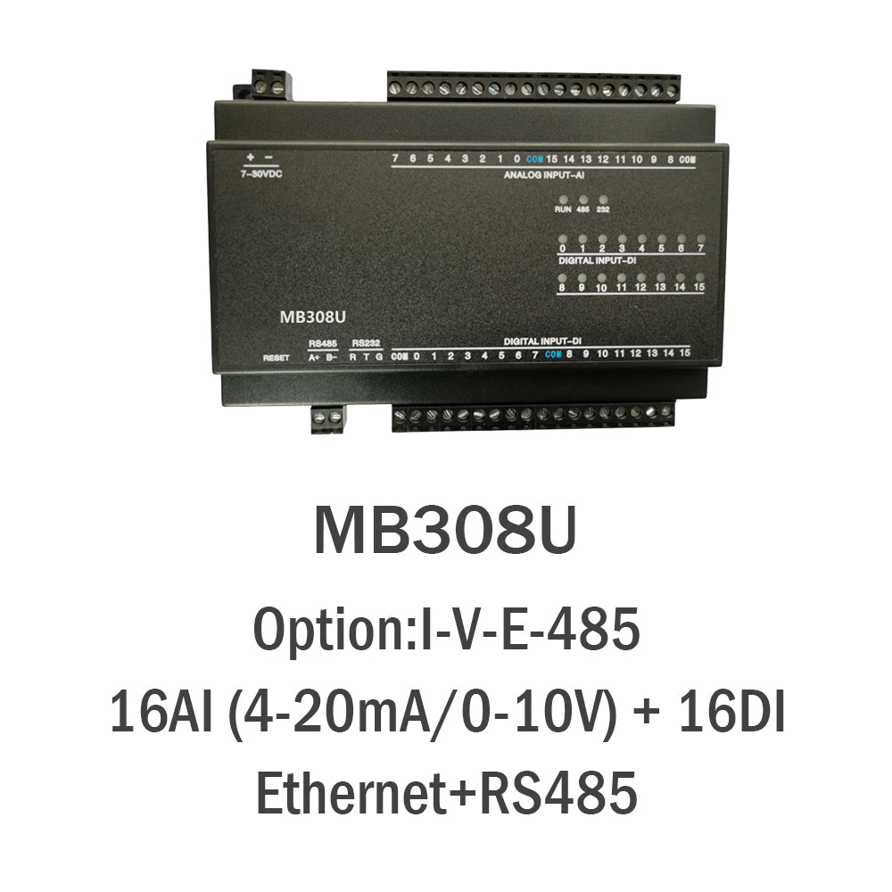 MB308U 16AI+16DI RS485 RS232 Ethernet Modbus Rtu Tcp Io Acquisition Module