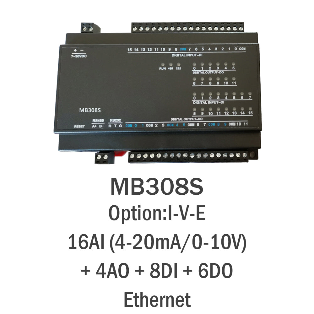 MB308S 16AI+4AO+8DI+6DO RS485 RS232 Rj45 Modbus Rtu Tcp Io Acquisition Module