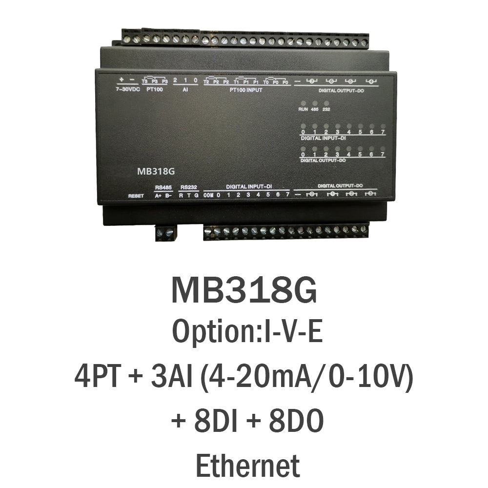 MB318G 4PT+3AI+8DI+8DO PT100 RS485 RS232 Ethernet Modbus Rtu Tcp Io Acquisition Module