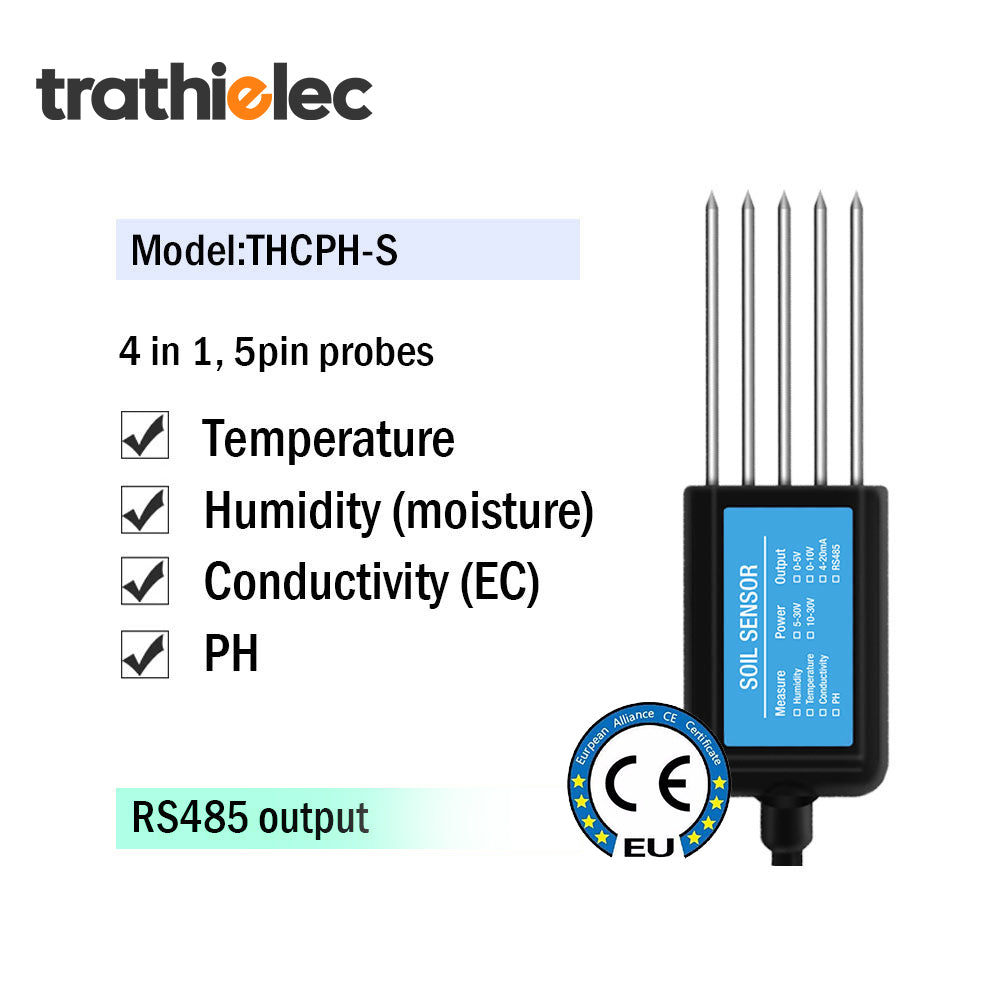 RS485 4-20mA Soil Temperature Humidity Moisture Conductivity EC PH Sensor