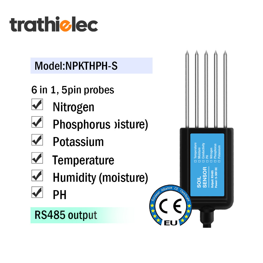RS485 4-20mA Soil Temperature Humidity Moisture Conductivity EC PH Sensor