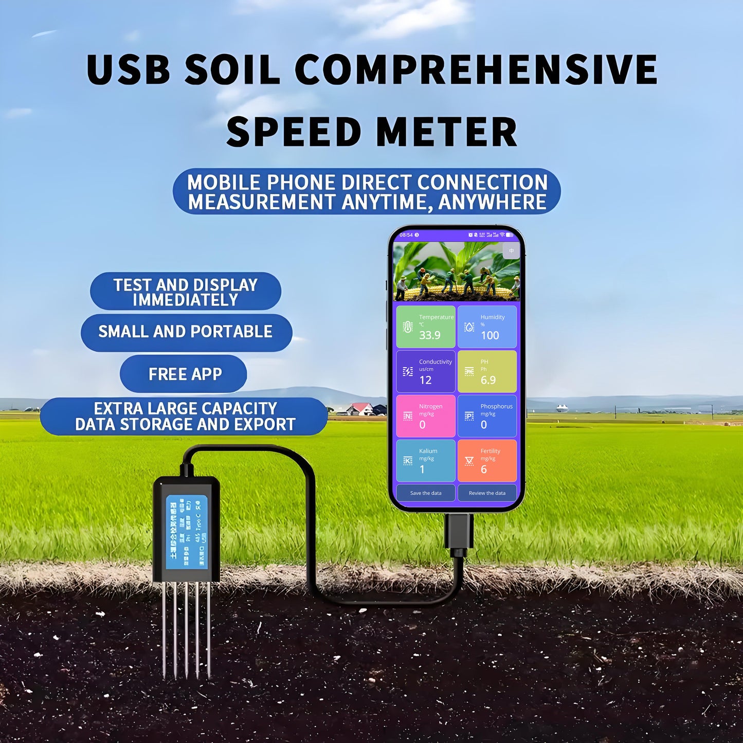 USB Soil Integrated Transmitter Temperature Humidity EC NPK PH SoilSensor For Agriculture Soil Test Sensor Soil Detector