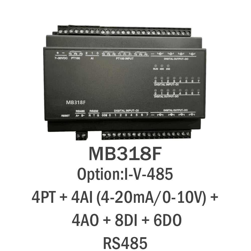 MB318F 4PT+4AI+4AO+8DI+6DO RS485 RS232 Ethernet Modbus Rtu Tcp Io Acquisition Module
