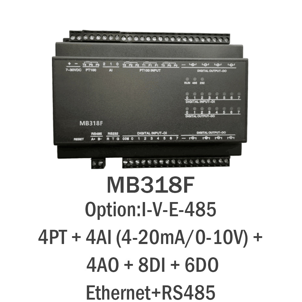 MB318F 4PT+4AI+4AO+8DI+6DO RS485 RS232 Ethernet Modbus Rtu Tcp Io Acquisition Module