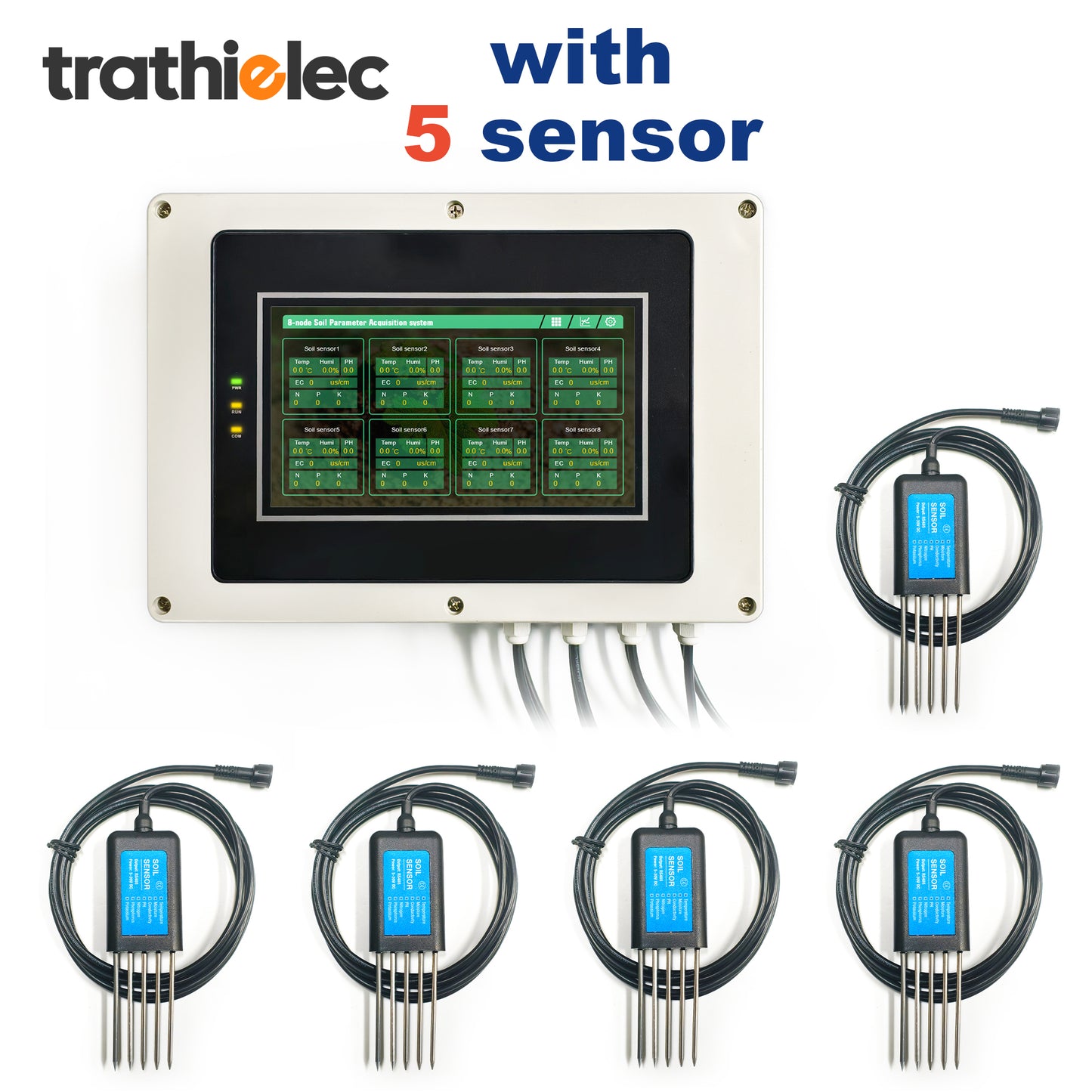 Measure Soil Temperature Moisture EC PH NPK 8-Node Soil Parameter Acquisition System with 7" LCD Touchscreen