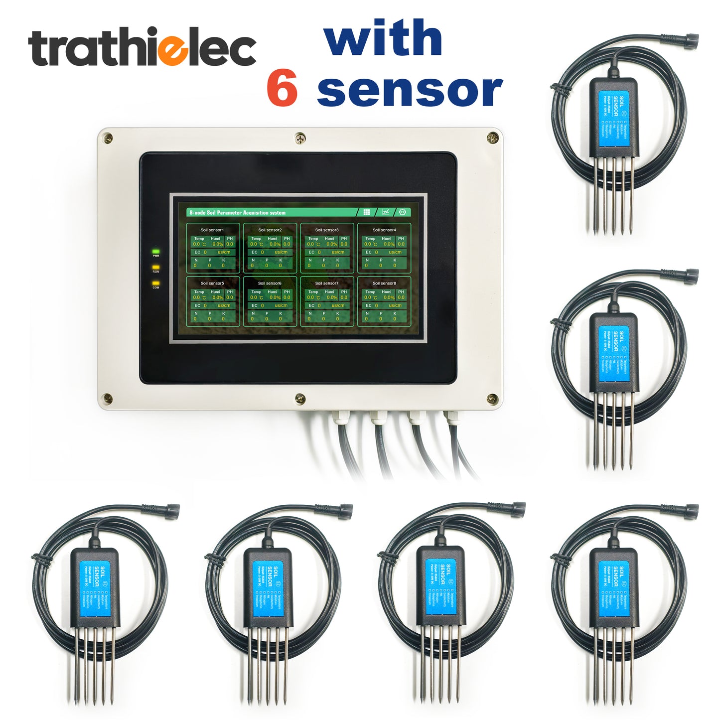 Measure Soil Temperature Moisture EC PH NPK 8-Node Soil Parameter Acquisition System with 7" LCD Touchscreen