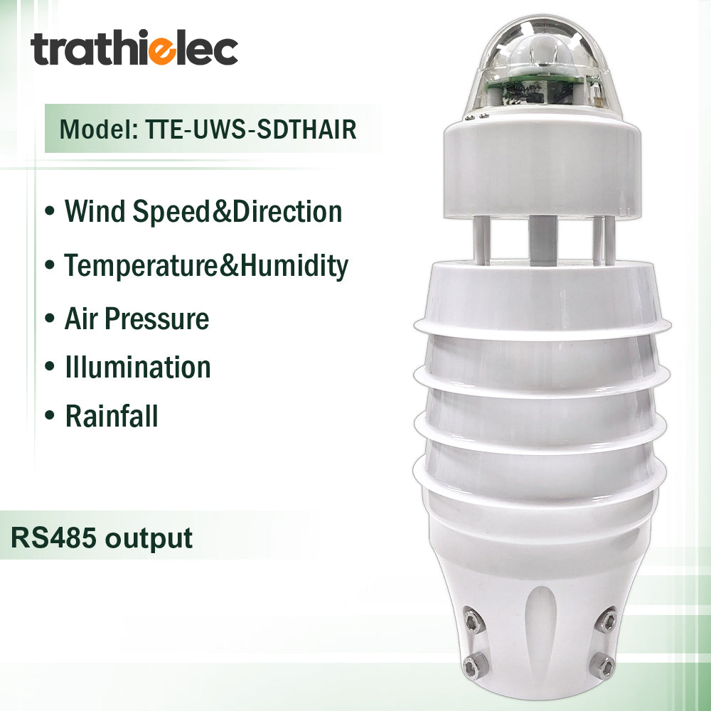 Air Temperature Humidity Noise PM2.5 Pressure Light CO2 Solar Radiation Rainfall Ultrasonic Weather Station with RS485 output