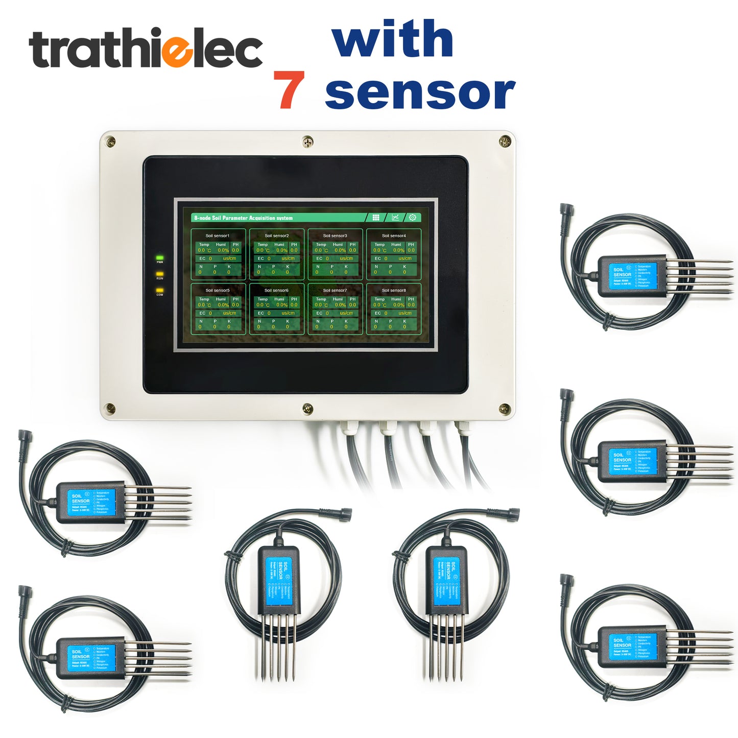Measure Soil Temperature Moisture EC PH NPK 8-Node Soil Parameter Acquisition System with 7" LCD Touchscreen