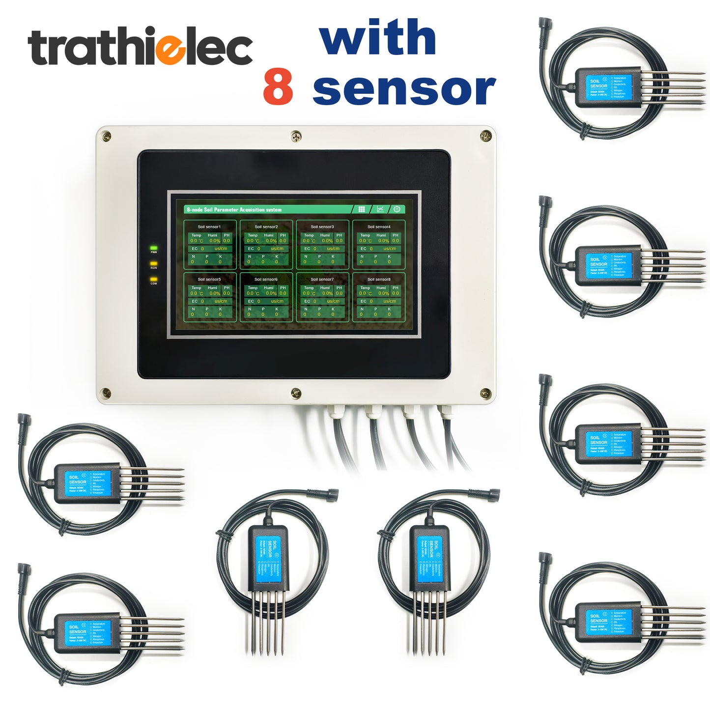 Measure Soil Temperature Moisture EC PH NPK 8-Node Soil Parameter Acquisition System with 7" LCD Touchscreen