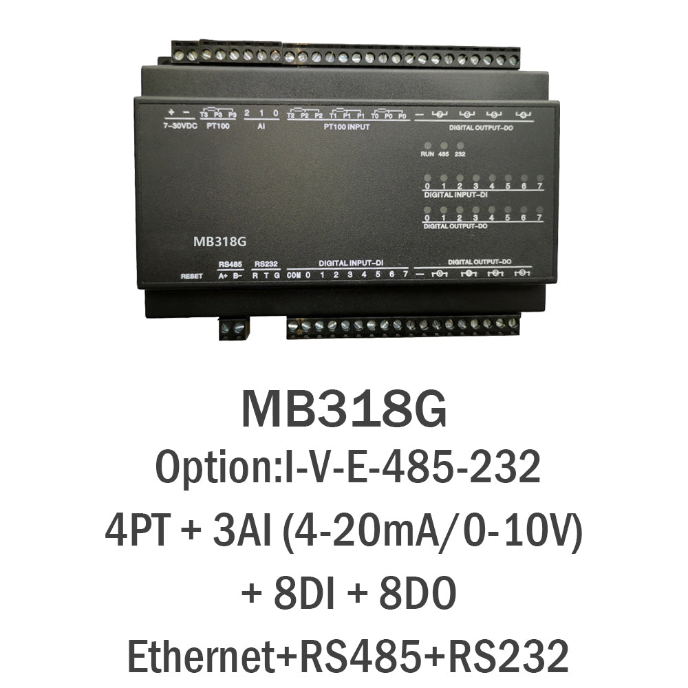 MB318G 4PT+3AI+8DI+8DO PT100 RS485 RS232 Ethernet Modbus Rtu Tcp Io Acquisition Module